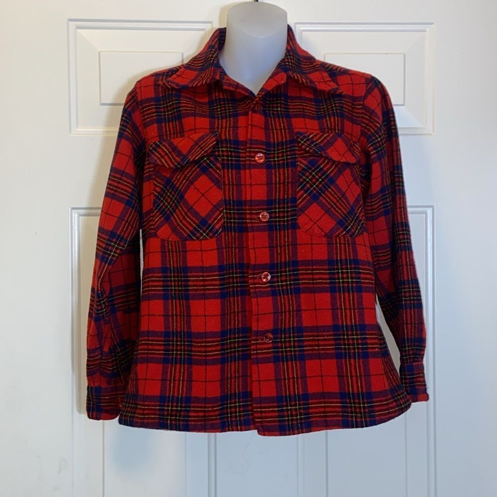 VTG, Pendleton 💯 Wool 50s 60s Red Plaid Long Sleeve Button Up Size M Unixes